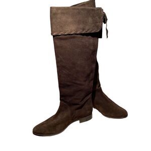 Anne Klein Bohemian Chocolate Brown Suede Tall Flat Boot Size 7M 0293